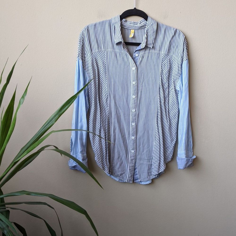 Free People Cape Town Blue Striped Button Down Top